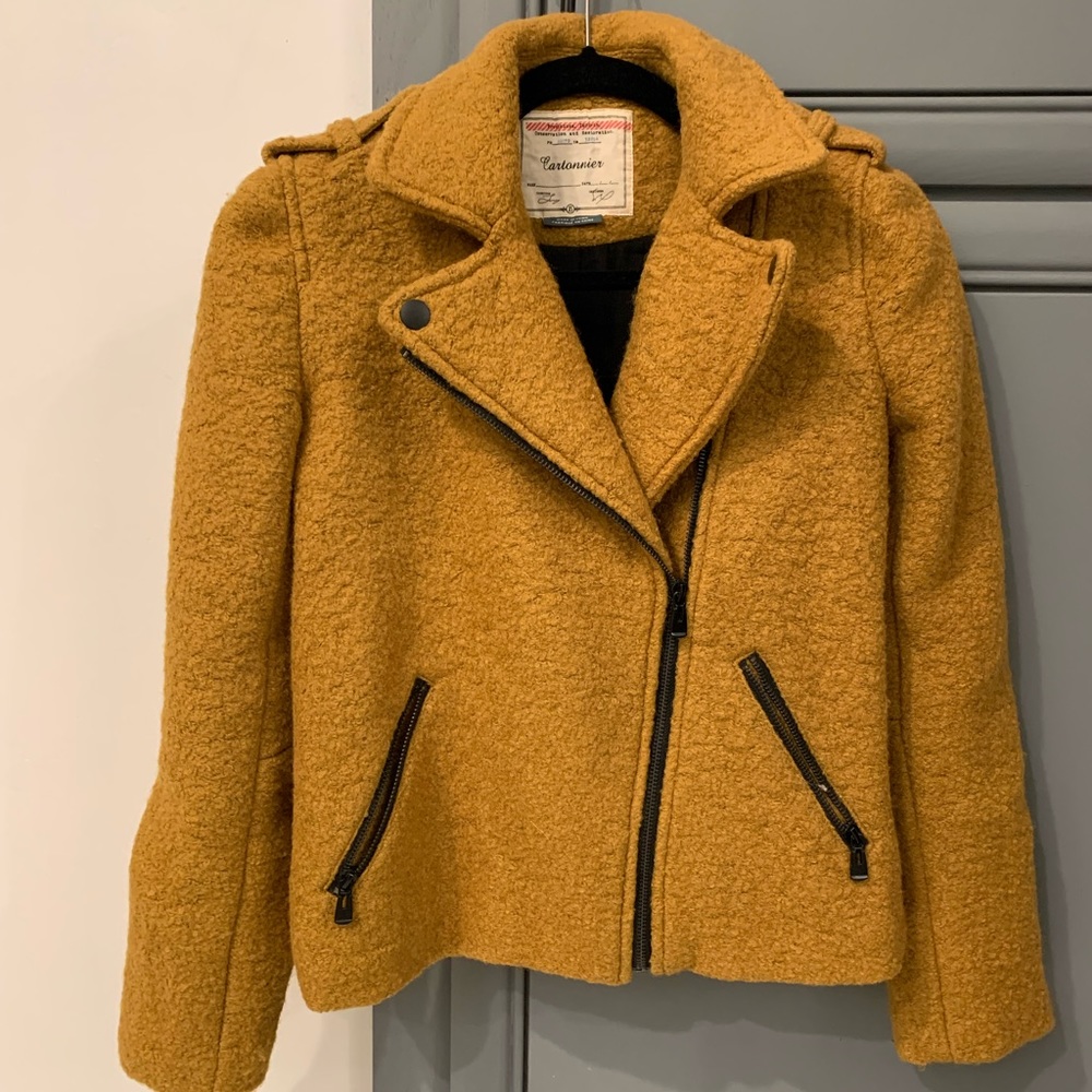 Anthropologie Sasha Cartonnier Boucle Moto Jacket Size XS Mustard Yellow